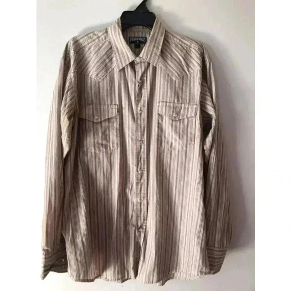Men's Panhandle Shirt, Tan & Brown Striped, Size L - Picture 1 of 2